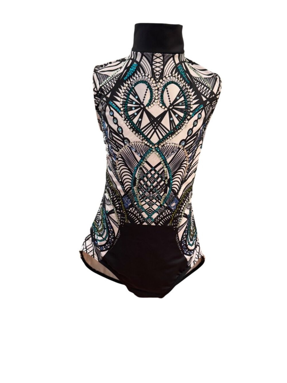 Balera Dance Leotard Child Large Black White Open Back Rhinestone Studded Costum